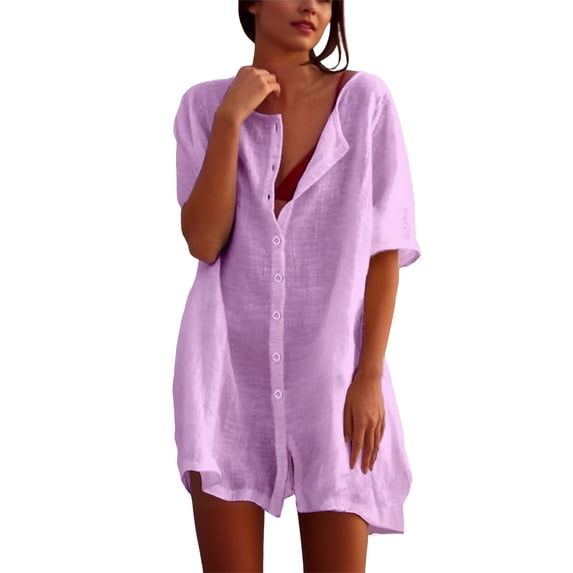 MEZZALL Women's Chiffon Shirt Dresses Summer Dresses Mid Length Loose Solid Color Short Sleeved Comfortable Loose Shirt Casual Business Shift Dress Versatile