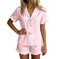 thumbnail image 1 of MEZZALL Women's Leopard Print Pajama Set Short Sleeve Button Down Tops Sleepwear with Ruffled Shorts Two Piece Loungewear Summer Nightwear Relaxed Fit Pjs, 1 of 4