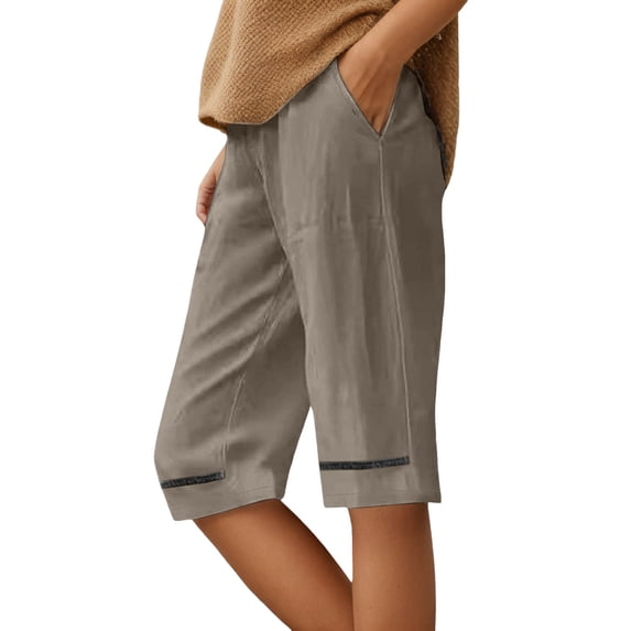 MEZZALL Women's Shorts Linen Knee Length Shorts Casual Loose Lightweight Summer Beach Shorts With Pockets Breathable Solid Color Daily Bottoms