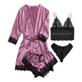 thumbnail image 1 of MEZZALL Women's Sleepwear Set V-Neck Robe with Bow and Lace Bralette Shorts 4-Piece Nightwear Bridal Loungewear Stylish Pjs, 1 of 2