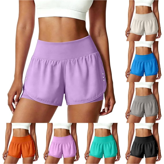 MEZZALL Women's Versatile Workout Shorts For Gym Running And Yoga Breathable Loose Fit Activewear Bottoms For Daily Exercise And Lounging Bottoms Solid Color Summer , Purple