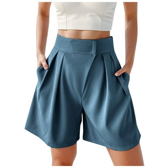 MEZZALL Women's Wide Leg High Waisted Shorts Summer Casual A-Line Shorts With Pockets Breathable Solid Color Daily Bottoms