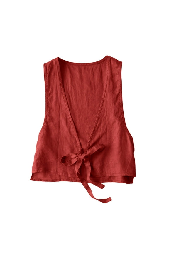 Womens Cotton Linen Vest Casual Loose V-Neck Solid Color Summer Daily Soft Comfort Retro Sleeveless Vests Jacket