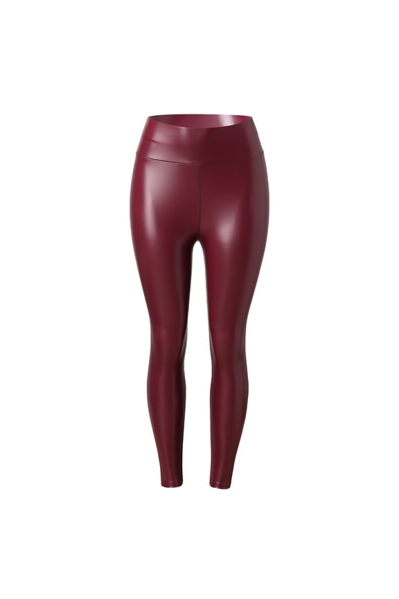Womens Leather Leggings Stretch High Waisted Pleather Pants Breathable Solid Color Daliy Leisure Slacks Trousers
