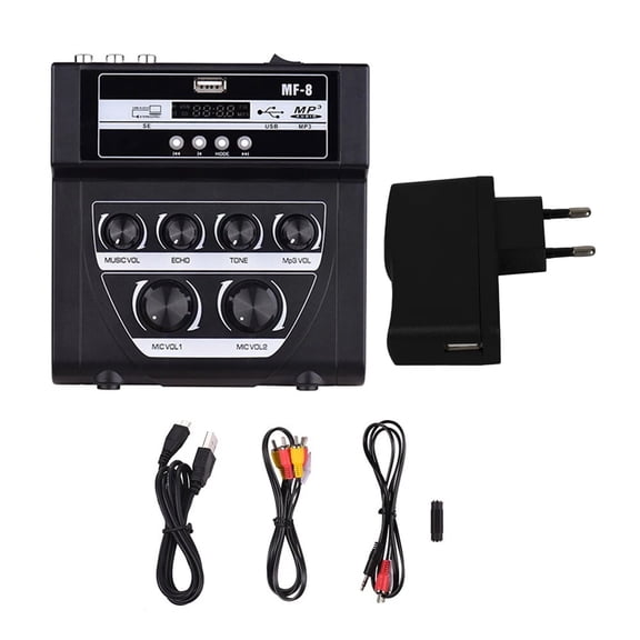 MF-8 Mini Mixer Outdoor Mixer Stereo Echo Dual Microphone Input Amplifier With BT Recording Effect Mp3 ,Easy to Operate
