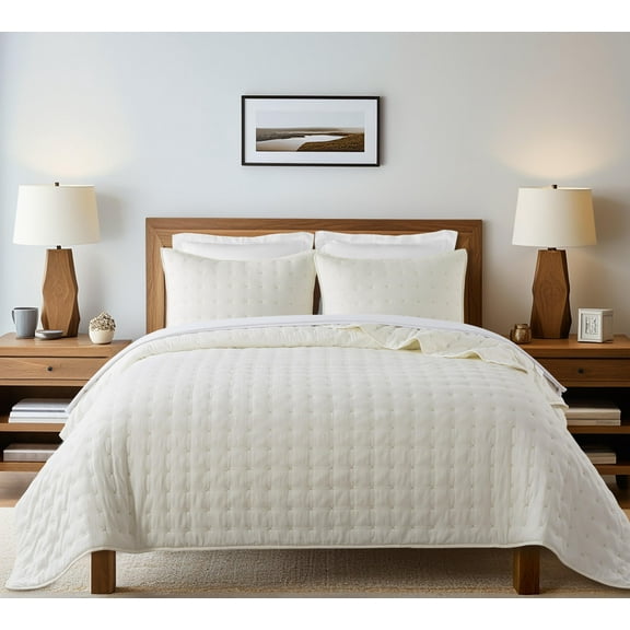 JANEEN HOME SUPER SOFT GRID CROSS STITCH KING 3PC QUILT SET