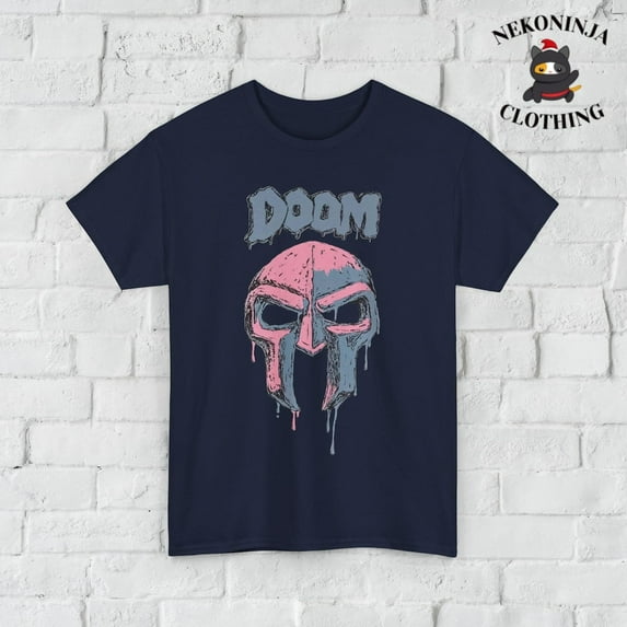 MF DOOM T-Shirt | Hip Hop Rap Tee | Vintage Style Graphic Shirt | DOOM Mask Merch | Underground Rapper Shirt | Unisex Music Gift,Navy Color,Size 3XL
