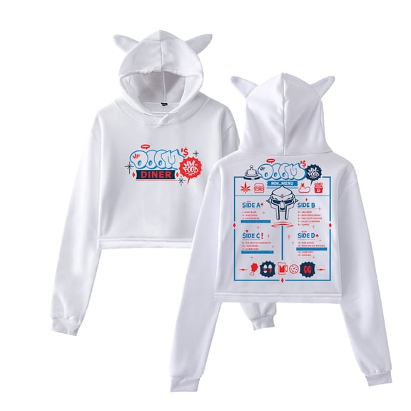 MF Doom Diner Logo Pullover Female Cat Ears Hoodie Mm Food Long Sleeve Top Women's Clothes