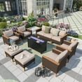 thumbnail image 1 of MF Studio 10 Piece Outdoor Patio Furniture Set with Fire Pit Table Wicker Patio Conversation Set Beige, 1 of 13