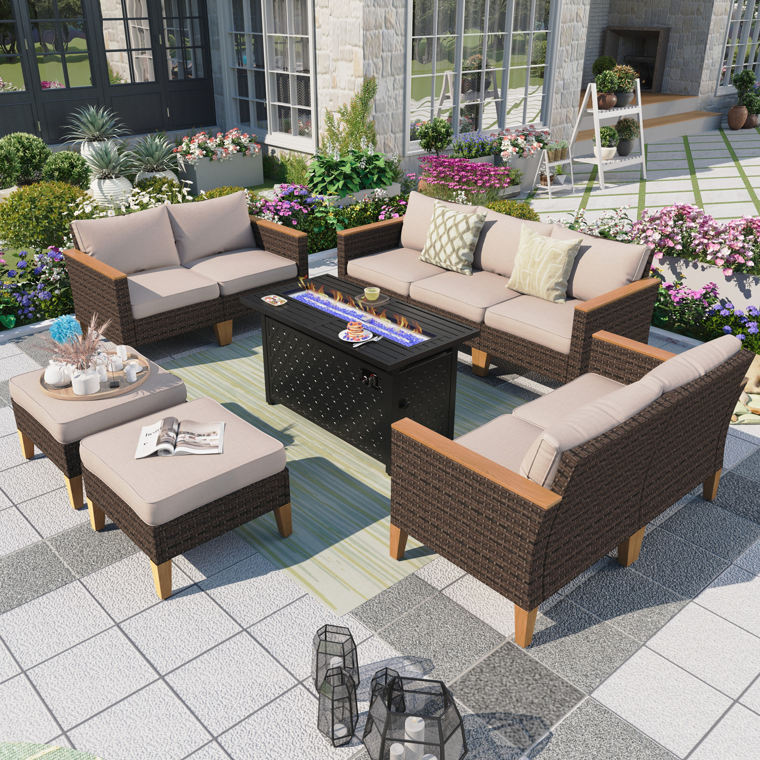 TK Classics Barbados Wicker 4 Piece Patio Conversation Set with Fire