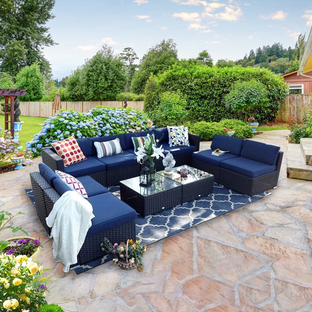 MF Studio 10 Pieces Outdoor Patio Sectional Sofa Sets AllWeather PE