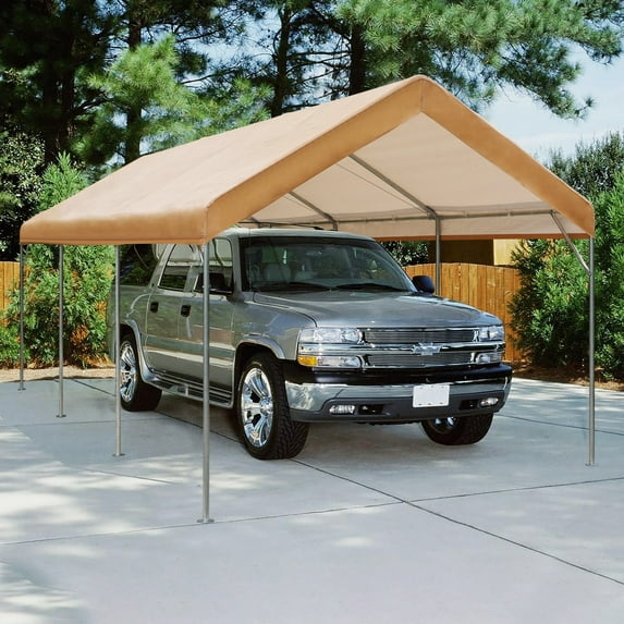 MF Studio 10' X 20’ Carport Heavy Duty Car Canopy Galvanized Car Boat Shelter with 8 Legs Beige