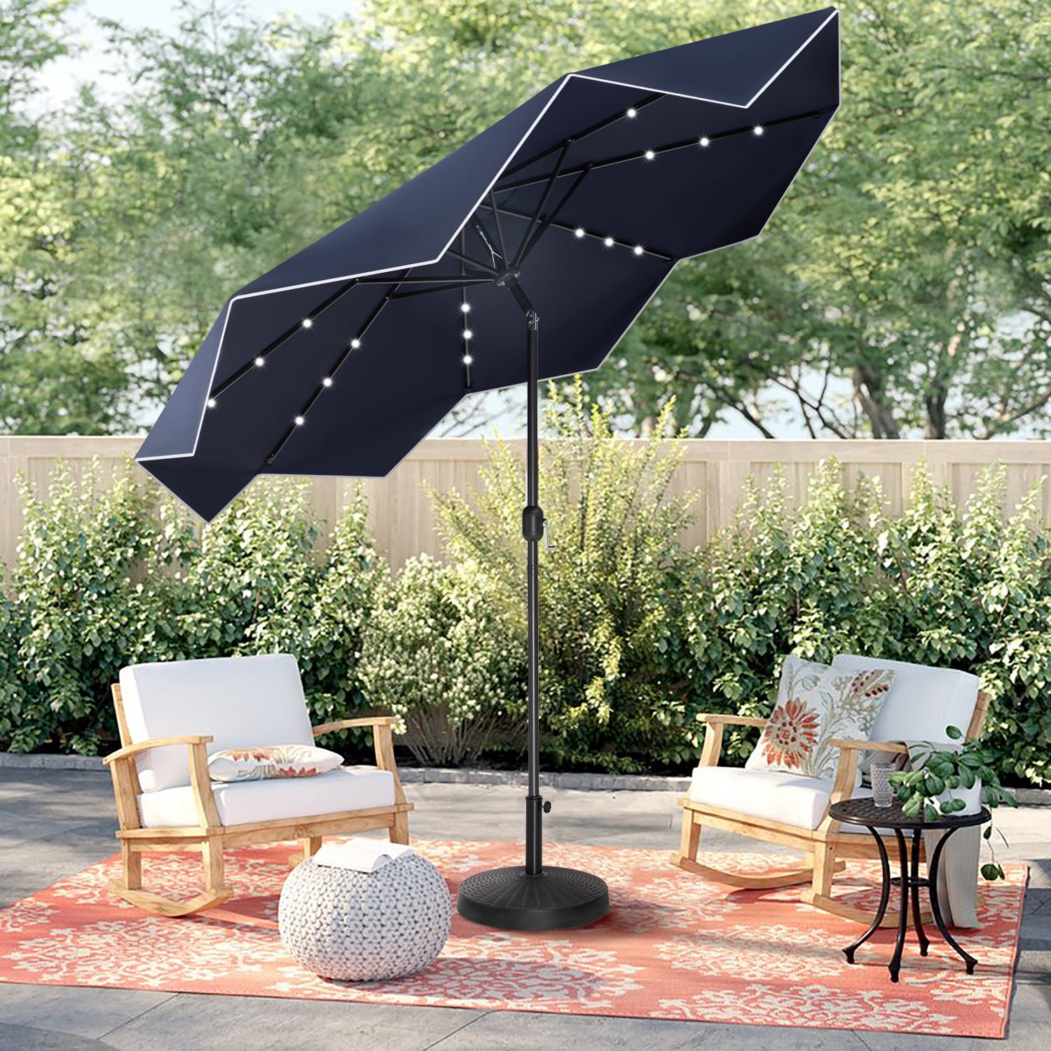 MF Studio 10FT Solar LED Outdoor Market Patio Umbrella with Easy Tilt  Adjustment, Navy Blue - Walmart.com