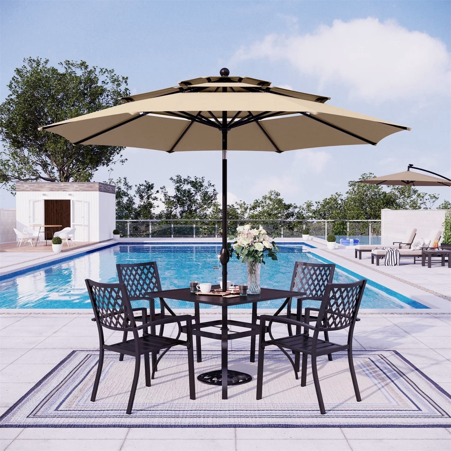 aluminum patio umbrella frame MF Studio 10ft Patio Umbrella 3 Tier Vented Outdoor Market Table Umbrella  with Crank and Tilt All Aluminum Frame Beige