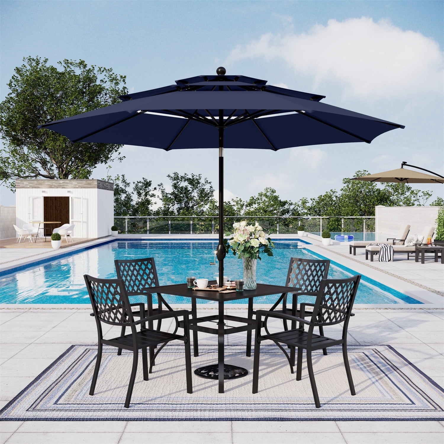 MF Studio 10ft Patio Umbrella 3 Tier Vented Outdoor Market Umbrella with Crank and Tilt All Aluminum Frame Navy Blue MF Studio 10ft Patio Umbrella 3 Tier Vented Outdoor Market Umbrella with Crank and Tilt All Aluminum Frame Navy Blue