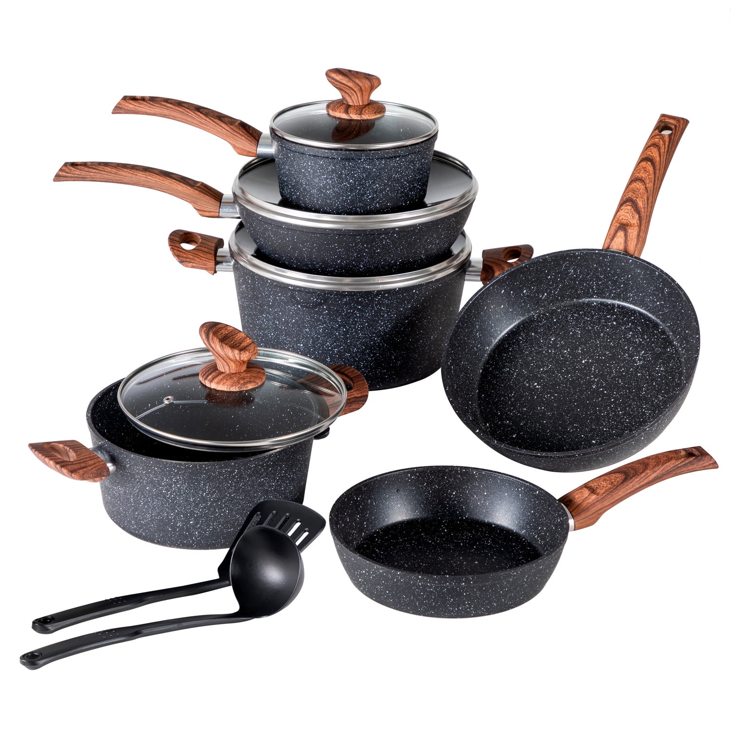 Aoibox Nonstick Pots and Pans Set, 8 Pcs Granite Stone Kitchen Cookware  Sets (Black) SNSA10IN412 - The Home Depot