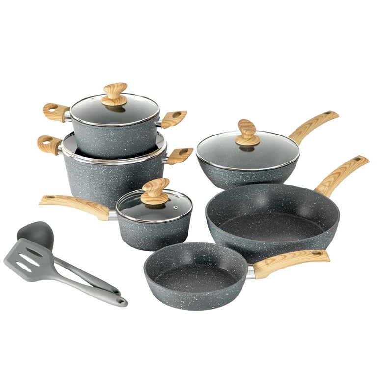 Carote Nonstick Granite Cookware Sets, 10 Pcs Brown Granite Pots