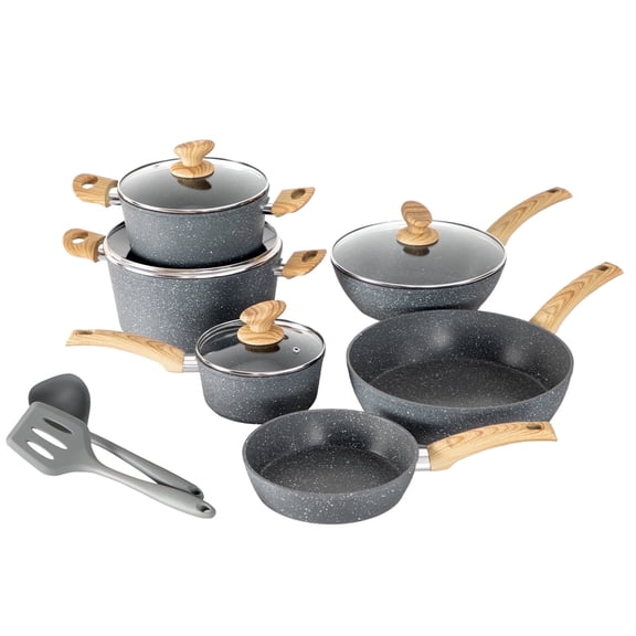 MF Studio 12 Pieces Pots and Pans Set Nonstick Granite Cookware Set Induction Compatible, Blue Gray