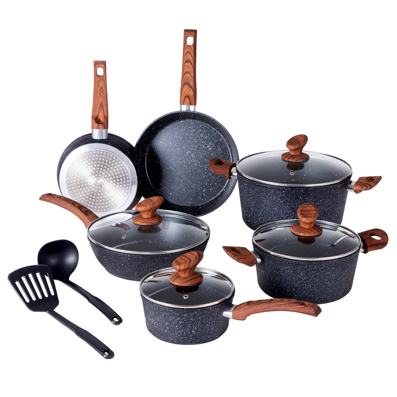SODAY Pots and Pans Set, Nonstick For Kitchen, 12 Pcs Induction Cookware  Granite Cooking Set with PFOS & PFOA Free Frying Pans