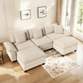 thumbnail image 1 of MF Studio 123.6" Sectional Sofa with Extra Deep Seat for Living Room, 5-Seat Corduroy U Shaped Cloud Couch with 3 Pillows, White, 1 of 10