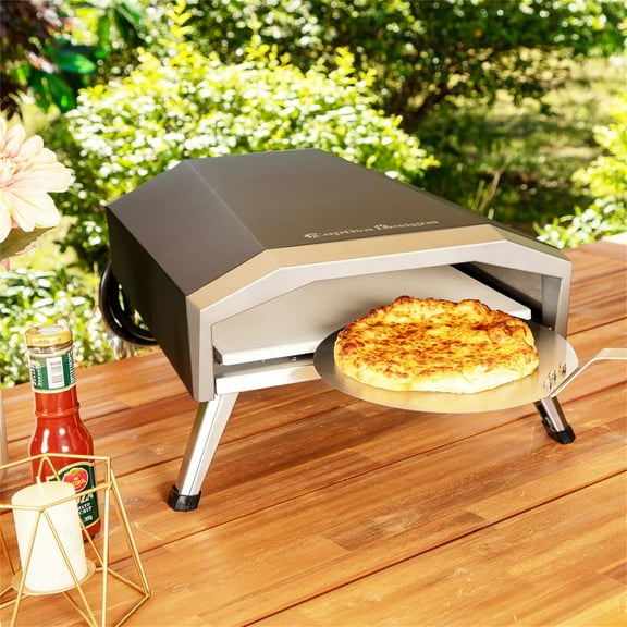 PHI VILLA 13" Portable Propane Gas Pizza Oven with Pizza Peel and Pizza Cutter, Silver