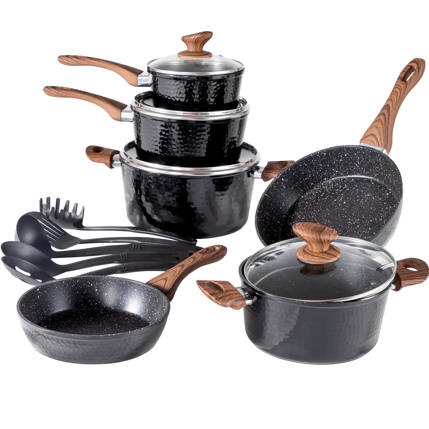 MF Studio 15 Pieces Cookware Set Granite Nonstick Pots and Pans ...