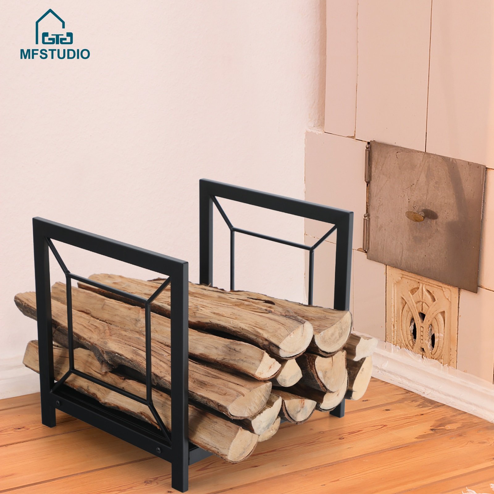 MF Studio 16 Inches Steel Firewood Log Rack Storage Holder Small Wood  Storage Brackets Suitable for Indoor and Outdoor, Black - Walmart.com
