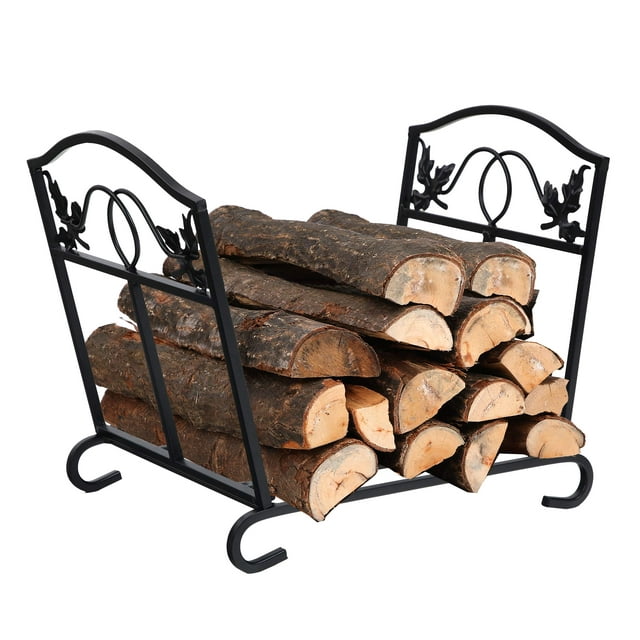 MF Studio 17 Inch Foldable Firewood Log Rack Decorative Indoor/Outdoor Steel Wood Storage Log Rack Holder, Black