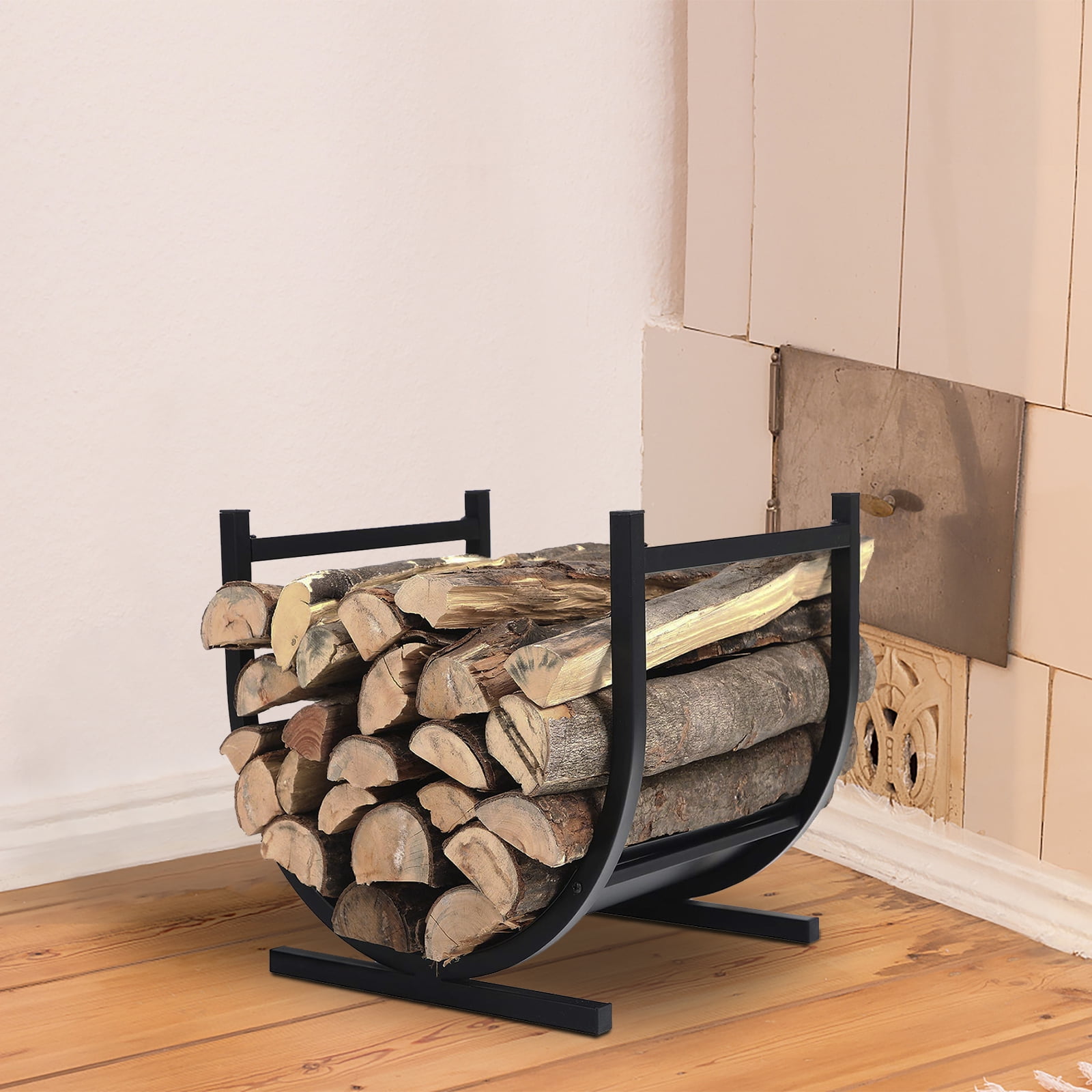 MF Studio 17 Inches Semicirle Small Firewood Rack Steel Frame Firewood Storage Rack Suitable for Indoor and Outdoor