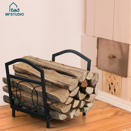 MF Studio 17 Inches Steel Firewood Log Rack Storage Holder Small Wood Storage Log Rack Suitable for Indoor and Outdoor Use, Black