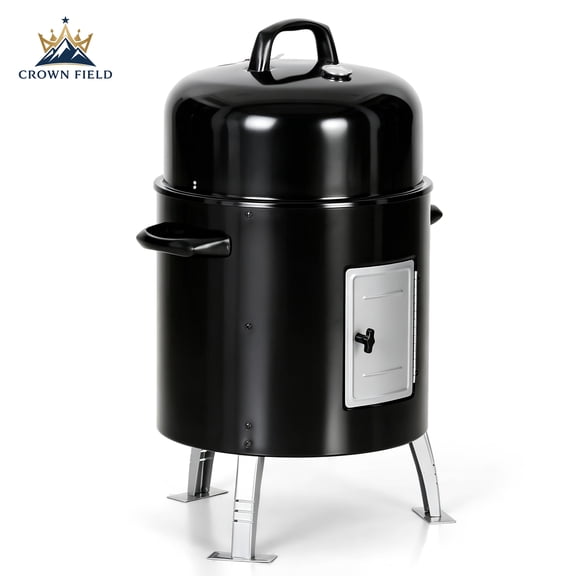 CROWN FIELD 17-inch Vertical Charcoal Smoker Grills 2 in 1 BBQ Grill , Smoker, Black