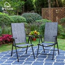 MF Studio 2-Piece Aluminum Outdoor Folding Chairs, Patio Textilene Seat Chairs, Black & Gray