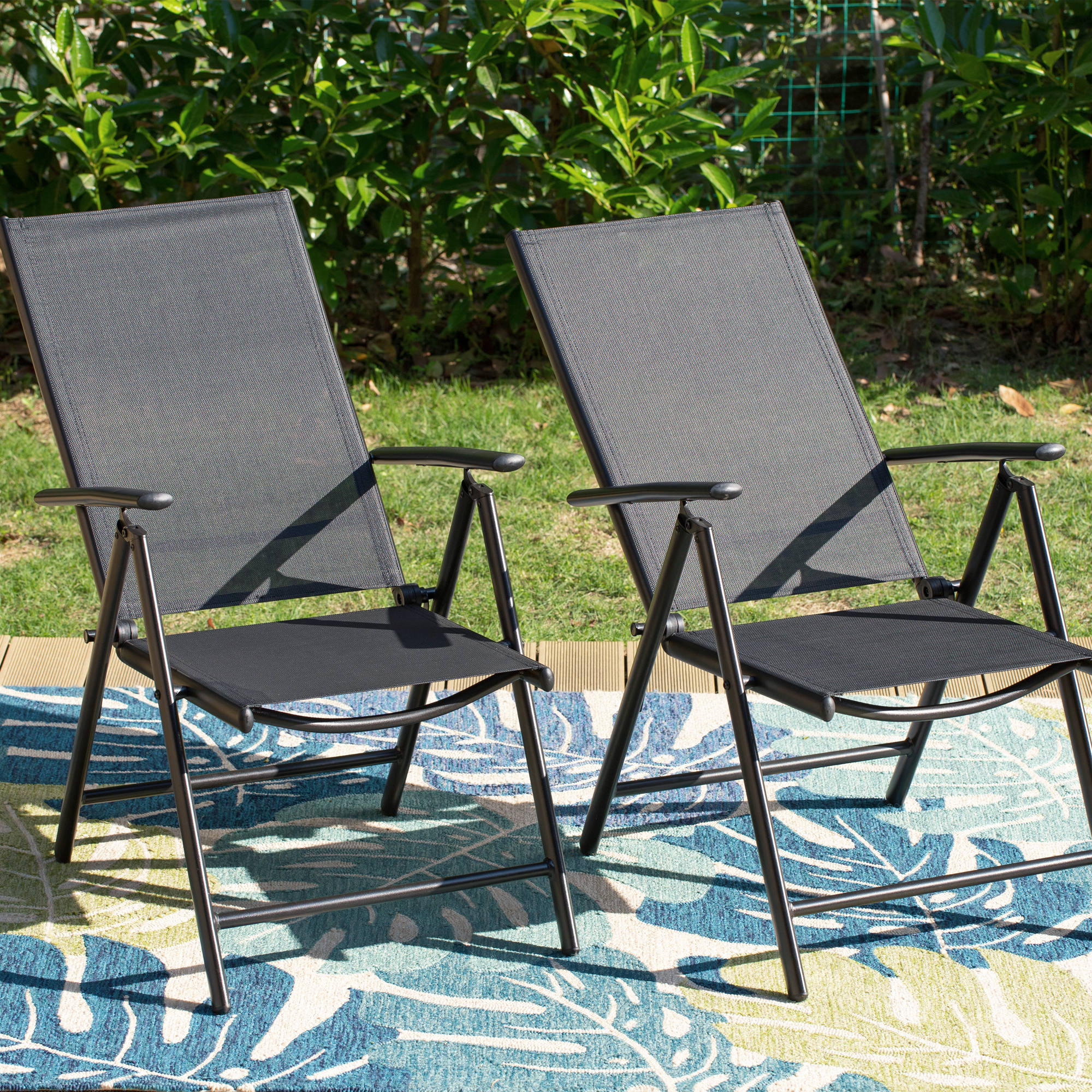 MF Studio 2-Piece Aluminum Outdoor Patio Folding Chairs with Textilene Seat, Black - image 1 of 10