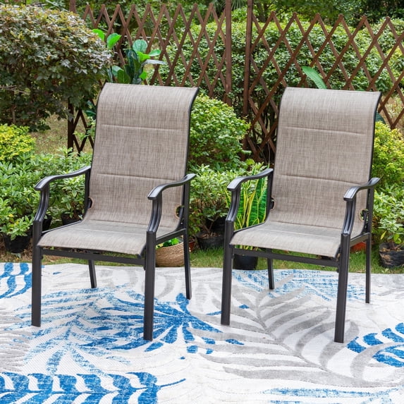 SUMMIT LIVING 2-Piece High-Back Outdoor Patio Dining Chairs with Quick-Dry Padded Textilene, Black & Gray-brown