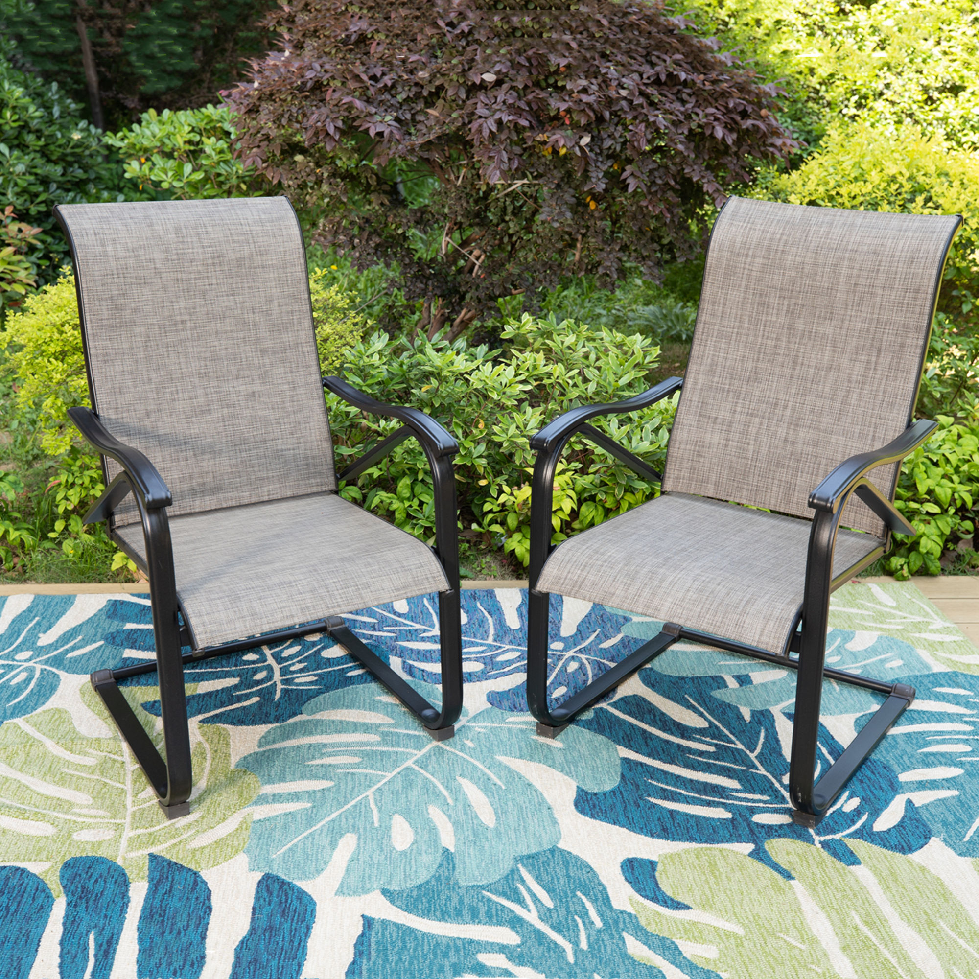 MF Studio 2-Piece Outdoor Patio C-spring Dining Chairs,Metal Rocking Frame with Textilene Seat,Gray&Black - image 1 of 12