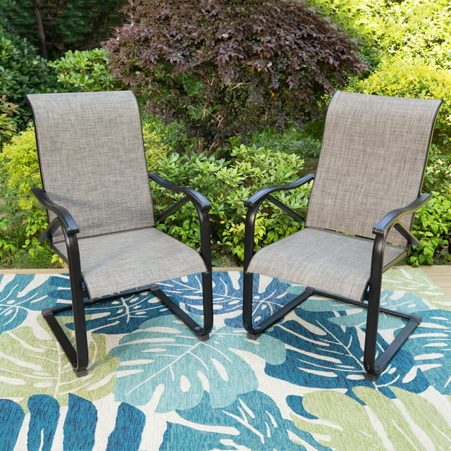 MF Studio 2-Piece Outdoor Patio C-spring Dining Chairs,Metal Rocking Frame with Textilene Seat,Gray&Black