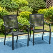 MF Studio 2-Piece Outdoor Patio Dining Chairs, XL Metal Stackable Armchairs Suitable for Garden, Porch and Yard, Black