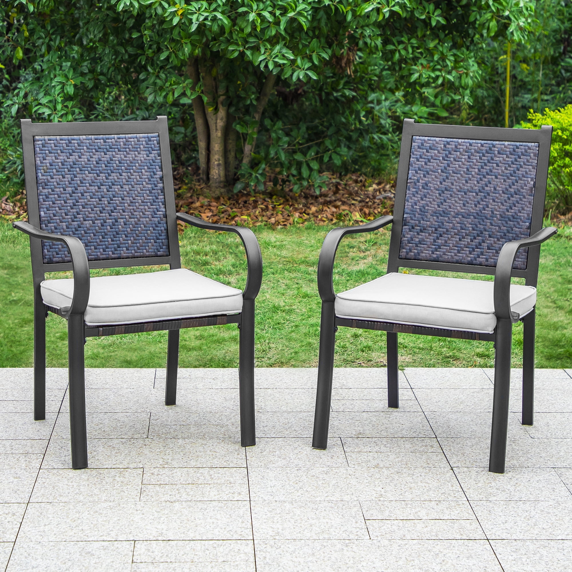 MF Studio 2-Piece Patio Rattan Wicker Chairs, Outdoor Dining Armrest ...