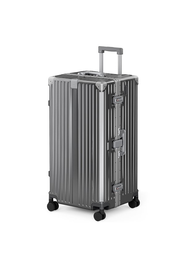 230 Inch Checked Trunk Luggage, Lightweight Zipperless PC Hardshell Suitcase with Aluminum Frame, TSA Locks, Spinner Wheels, USB Charging Port, Dark Gray