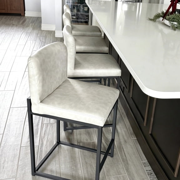 MF Studio 24" Bar Stool with Back Set of 4, PU Leather Counter Height Bar Stool with 3.5" Cushion for Kitchen Island, White