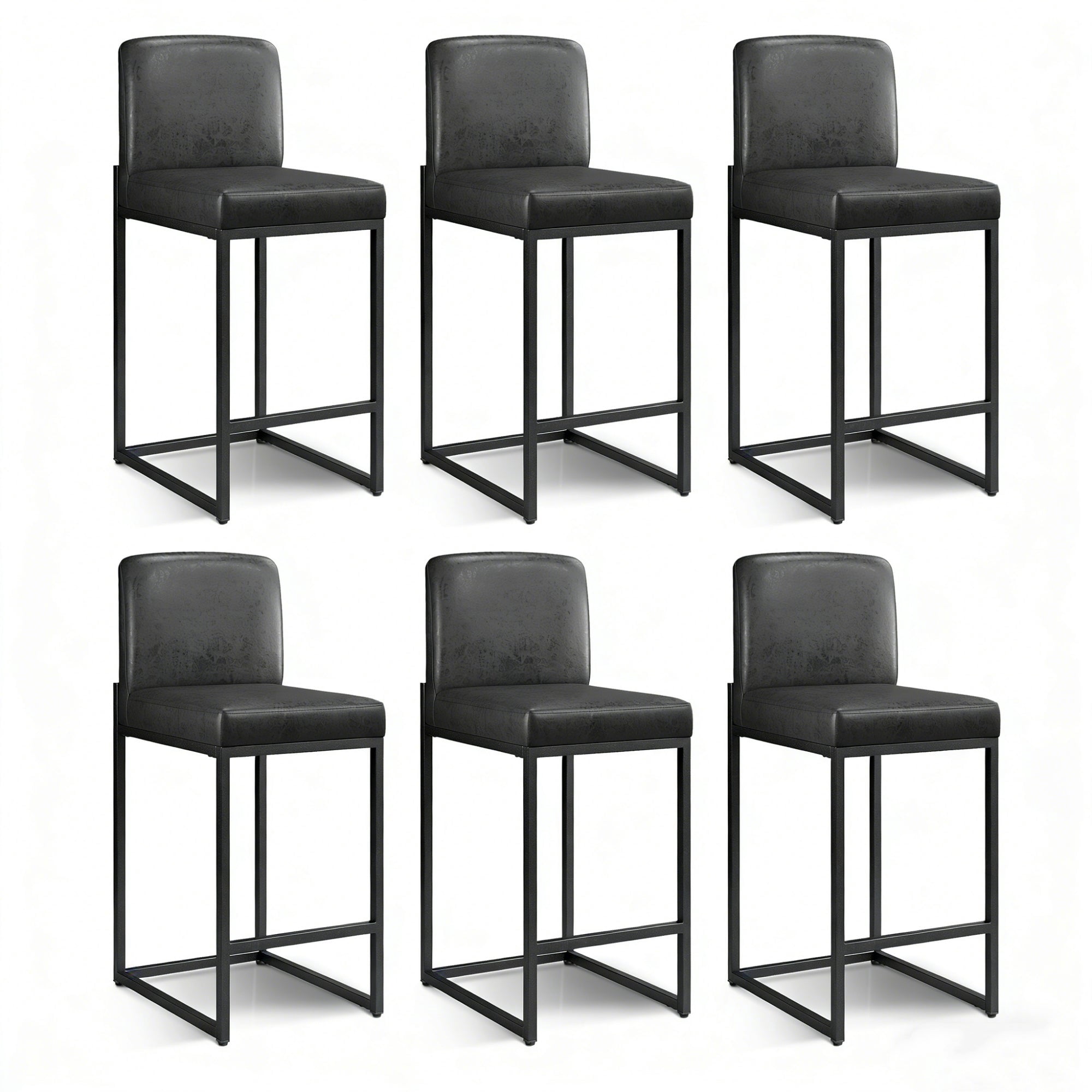 MF Studio 24" Bar Stool with Back Set of 6, 3.5" Thick Upholstery PU Leather Counter Height Bar Stool for Kitchen Island, Black