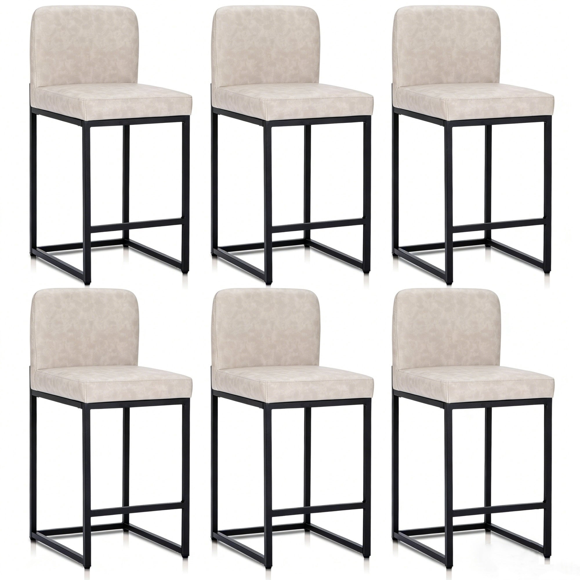 MF Studio 24" Bar Stool with Back Set of 6, PU Leather Counter Height Bar Stool with 3.5" Cushion for Kitchen Island, White