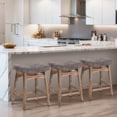 thumbnail image 1 of MF Studio 24" Counter Height Bar Stool Set of 3, Upholstered Saddle Seat with Solid Wood Legs, Gray, 1 of 6