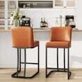 thumbnail image 1 of MF Studio 24" Counter Height Bar Stool with Back Set of 2, Faux Leather Bar Chair for Kitchen Island, Brown, 1 of 8