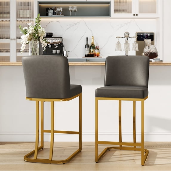 MF Studio 24" Counter Height Bar Stool with Back Set of 2, Faux Leather Bar Chair for Kitchen Island, Gold & Dark Gray