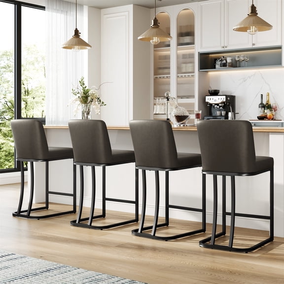 MF Studio 24" Counter Height Bar Stool with Back Set of 4, Faux Leather Bar Chair for Kitchen Island, Dark Gray