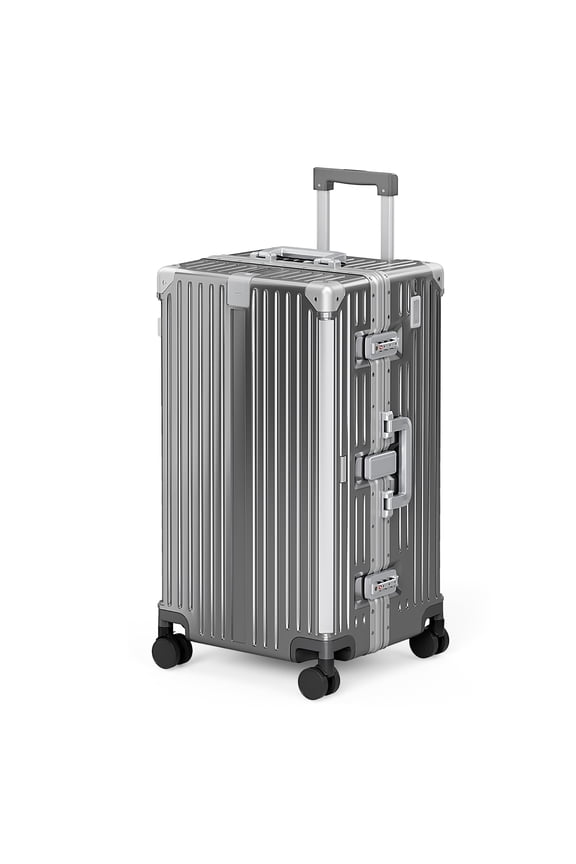 26 Inch Checked Trunk Luggage, Lightweight Zipperless PC Hardshell Suitcase with Aluminum Frame, TSA Locks, Spinner Wheels, USB Charging Port, Dark Gray