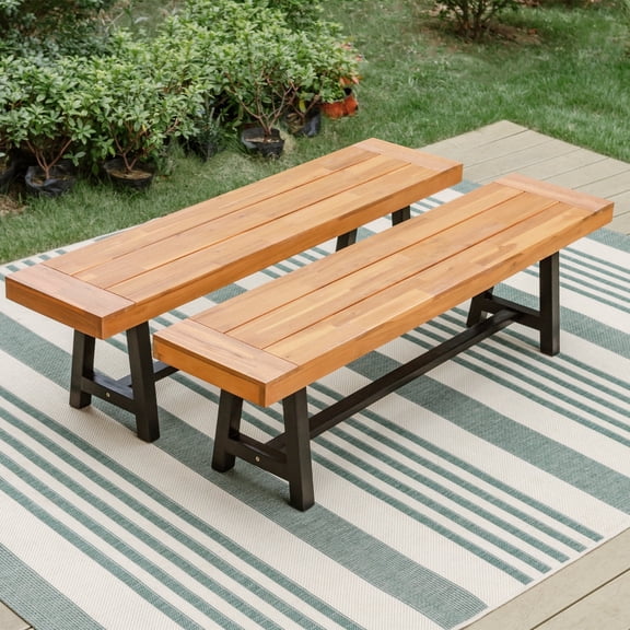 SUMMIT LIVING 2PCS Patio Wood Benches Patio Bench Chairs Suitable for 4 People