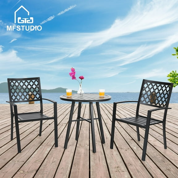 MF Studio 3-Piece Metal Patio Bistro Set Outdoor Accent Furniture for Yard, Porch and Garden, Black
