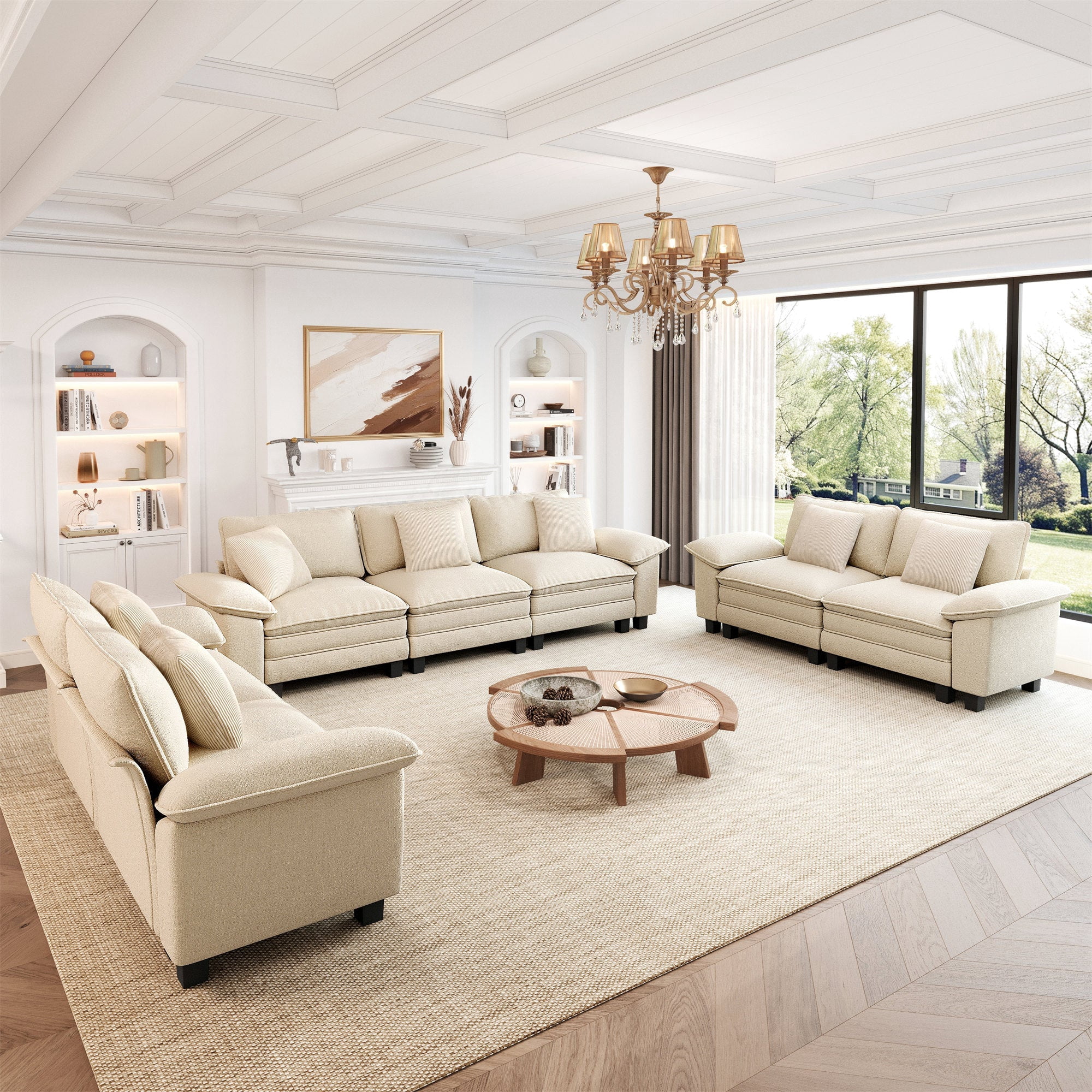 MF Studio 3-Piece Modular Couch Set with Loveseat, 7-Seater Oversized Cloud Sofa Set, Comfy Chenille Fabric, White